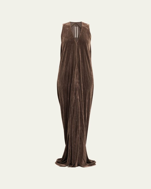 V-Neck Sleeveless Flowy Velvet Gown